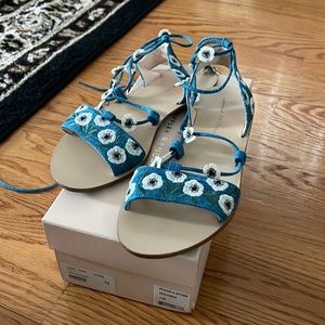 Loeffler Randal Blue Denim Floral Sandals Size 10